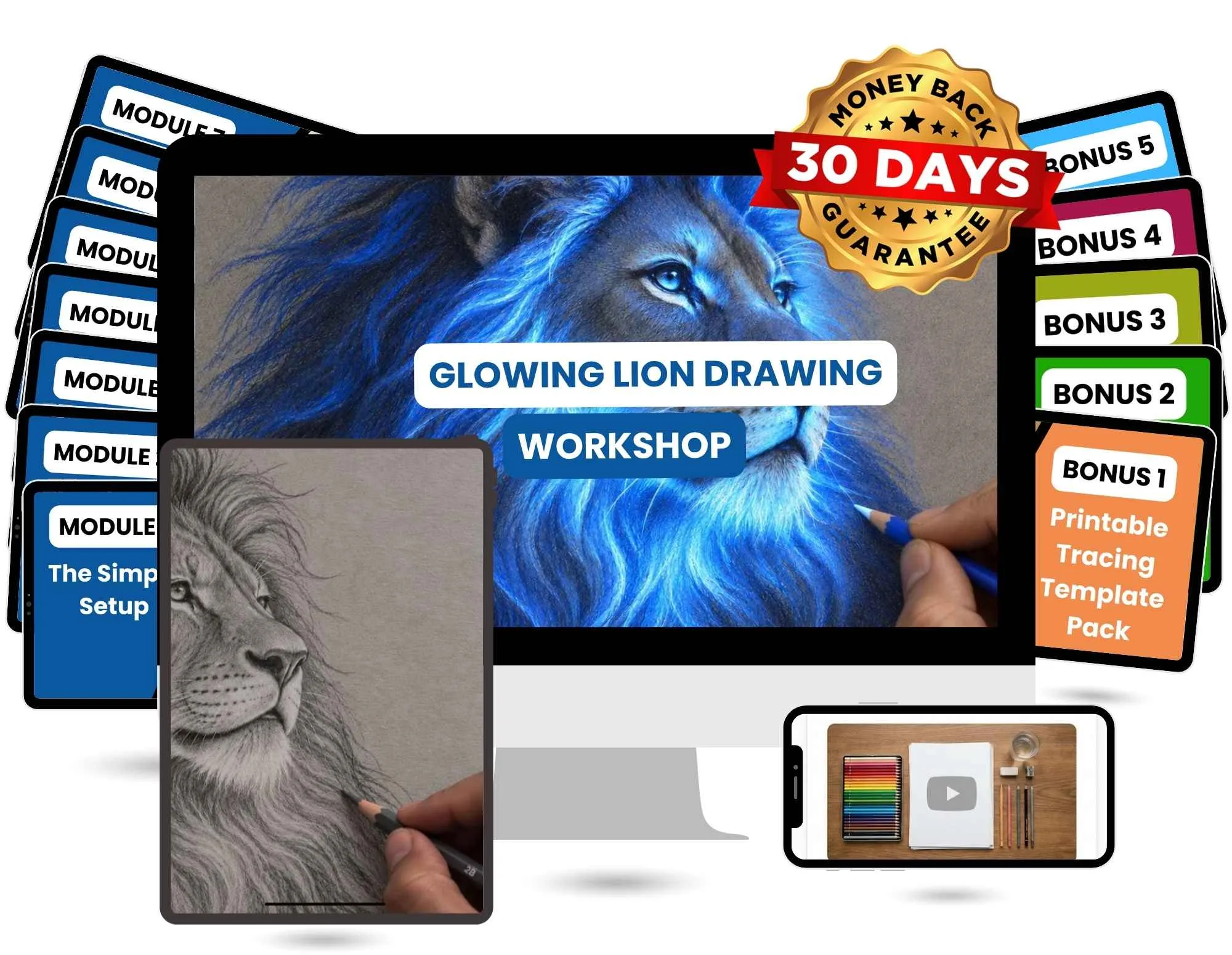 Glowing Lion Drawing Workshop with all modules and bonuses