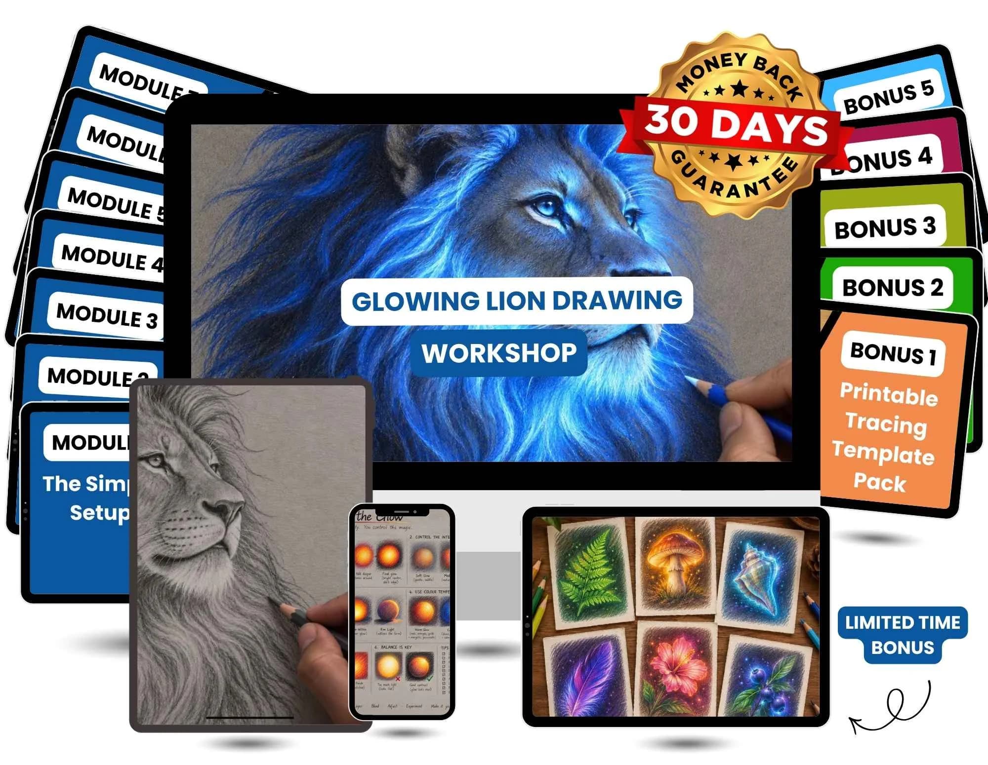 Glowing Lion Drawing Workshop with all modules and bonuses